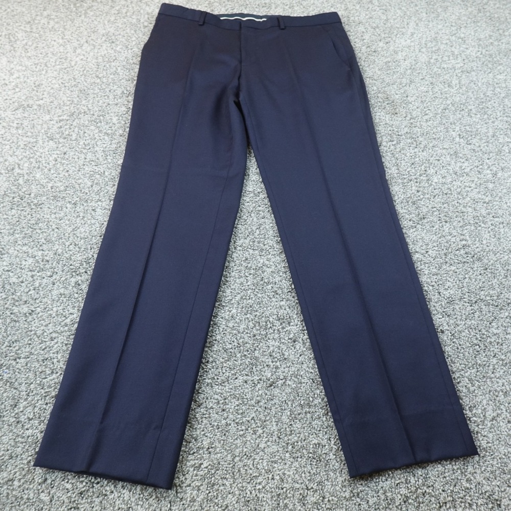 Hugo Boss Pants Mens 34X31 Navy Blue Wool Dress Slacks Chino Trouser Flat Front